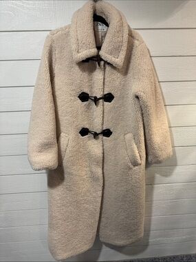 Zara Cream Teddy Toggle Coat - LARGE
